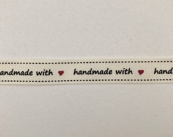 Handmade with Love Ribbon - 16mm Ivory Grosgrain Handmade Ribbon - Made with Love Labels