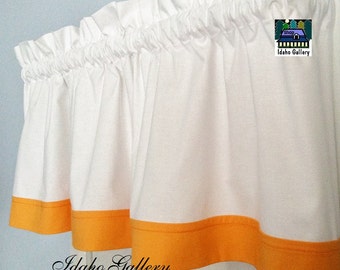 White Curtain with Goldfish Orange Trim Window Valance Short Curtain Kitchen Curtain or Bedroom Valance Idaho Gallery Original