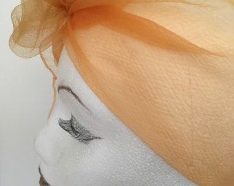 Vintage 1950s sheer nylon Orange Scarf Rockabilly Pinup chiffon SALE