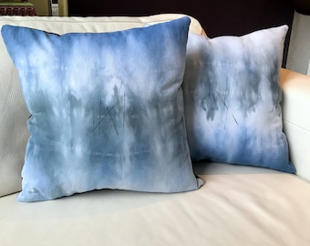 White Denim, Misty Blue and Grey Hand Dyed with Stitch Detail, Set of 2