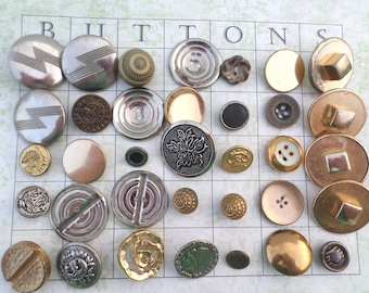 35 GOLD and SILVER Metal VINTAGE Buttons for Sewing Crafts Scrapbooking Cardmaking Jewelry