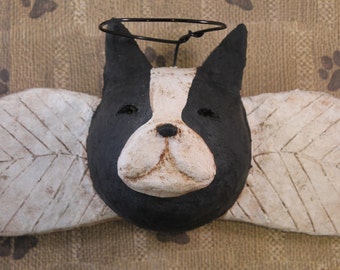 Boston Terrier Angel, OOAK, hand-sculpted from papier mache, BOSTON TERRIER