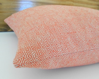 Red orange coral small scale diamond geometric decorative throw pillow cover