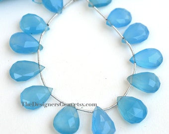 Large Bright Sky Blue Chalcedony Top Drilled Pear Shape Briolettes 15 x 10mm to 16 x 11mm- 1/2 STRAND