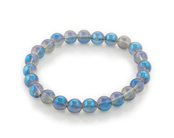 beaded stretch bracelet blue purple aura quartz 8mm - gifts for her - aura quartz bracelet - healing energy bracelet - women's gift braclet
