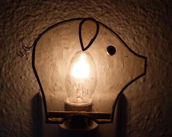 Pink Pig Night Light, Stained Glass, Wall Plug in Baby Shower Gift Girls Kids Babies Kitchen Bathroom Nursery Bedroom Decor Handmade