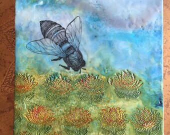 12x12 Encaustic Bee Painting