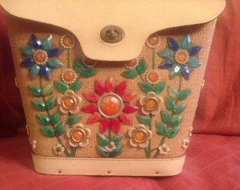 Vintage 70s Flower Power Satchel Handbag