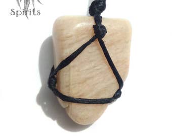 Raw Crystal Necklace Feldspar Pendant Gemstone Beige Light Pink Natural Stone Chakra Reiki Tribal Healing Boho Bohemain Hippie Gift for her
