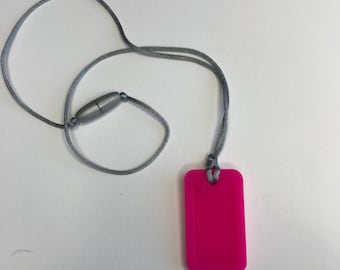 Pink dog tag toddler chewable sensory necklace / chew and play