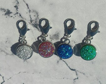 Druzy Stitch Markers// Glittery Knitting Markers// Double Sided Progress Keepers