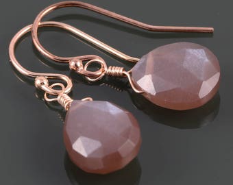Chocolate Moonstone Earrings. Rose Gold Filled Ear Wires. Genuine Gemstone. Briolette Earrings. June Birthstone. f17e019