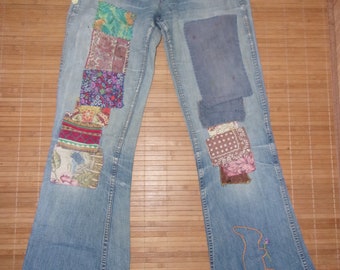 Authentic Vintage Landlubber Jeans Distressed Patches Festival Jeans Circa 1972/73