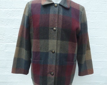 Womens vintage jacket coat tweed made in Ireland clothing ladies red grey jacket winter fall coat spring 1990s plaid fashion wool gift coat