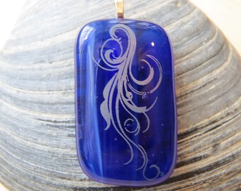 0040 - Blue with Swirl Fused Glass Pendant