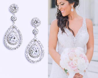 Pear Drop Bridal Earrings Cubic Zirconia Best Bridal Pear Drop Earrings