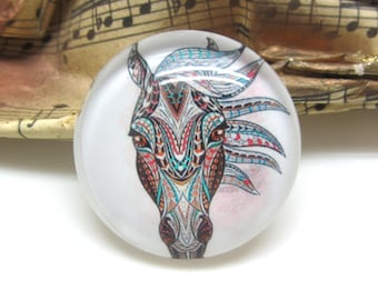 2 cabochons 20 mm glass horse Tribal 2-20 mm