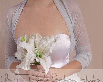 Bridal stretchy tulle cover up/ bolero /jacket /3/4 sleeves/ wedding gown
