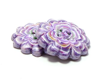 Polymer clay buttons purple large chrysanth buttons set of two