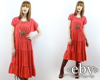 Boho Dress Hippy Dress Festival Dress Cotton Dress Summer Dress 1970s Dress 70s Dress Vintage 70s Hippie Dress Salmon Dress Coral Dress