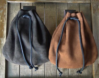 Medieval Leather Pouch, Drawstring Renaissance Bag, Medium - Choose Your Color - THE COMMONER