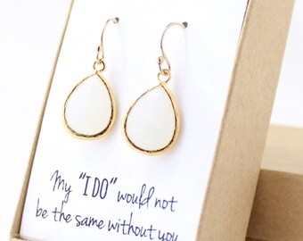 White Opal / Gold Teardrop Earrings - White Opal Earrings - White Bridesmaid Earrings - Bridesmaid Gift Jewelry - EB1