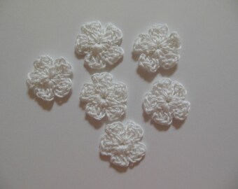 White Crocheted Flowers - Cotton Flowers - Set of 6 - Crocheted Flower Embellishments - Crocheted Flower Appliques