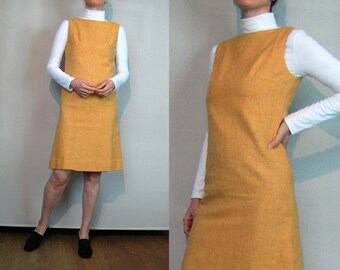 60s ORANGE WOOL Mini Shift Dress Vintage 1960s Golden Orange Woven Wool Dress Orange Wool Mini Dress Wool Shift Dress 1960s Wool Shift Dress