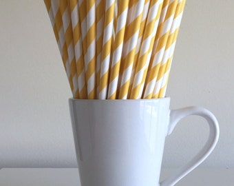 Yellow Striped Paper Straws Party Supplies Party Decor Bar Cart Cake Pop Sticks Mason Jar Straws Party Graduation