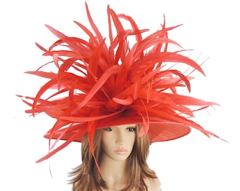 Red Large Collared Dove Hat for Kentucky Derby, Weddings (40 colours available)