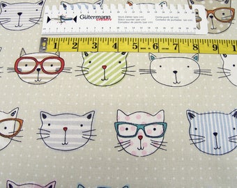 Deco Canvas Fabric Clarke & Clarke Cat with glasses Cotton fabric 0.54yd (0.5m) 002610