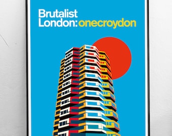 Brutalist London - No 1 Croydon - Illustrated Poster Art Print. Matte and Giclee prints. Architecture Prints of London. Housewarming gifts
