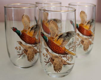Set of 4 vintage pheasant hi ball glasses