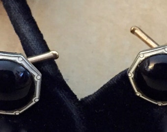 2 Antique Art Deco 1920s Rolled Gold Plate Black Onyx Cufflinks Button Studs By Larter and Sons