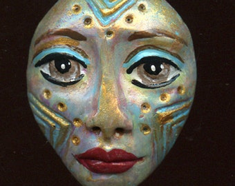 Polymer Clay One of a Kind Spirit Doll Abstract Textured Face Cab Un Drilled BTRB 1