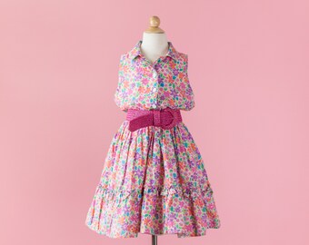 Vintage Colorful Floral Sleeveless Dress (Girls Size 16)