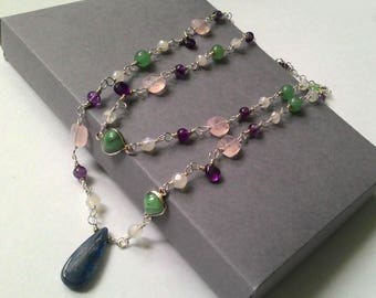 Kyanite, rose quartz, aventurine and moonstone necklace.