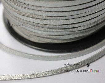 10 Yards 3mm Patent Faux Suede Leather, Metallic Silver Coated Suede Leather CS3M158