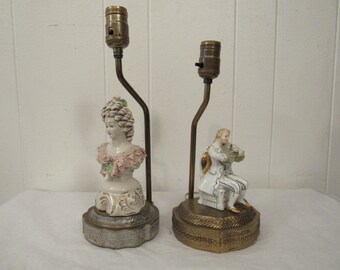 2 vintage lamps, porcelain figurines, baroque figurines, table lamps