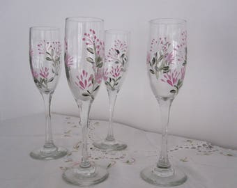 ON SALE Champange Flute hand painted Wild flowers, great Birthday gift, Anniversary, Housewarming, Mothers day, Teacher, Bridal shower,