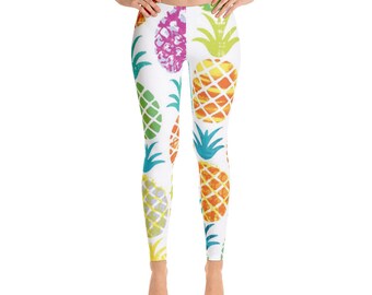 Tropical Pineapple Leggings multi-color pattern