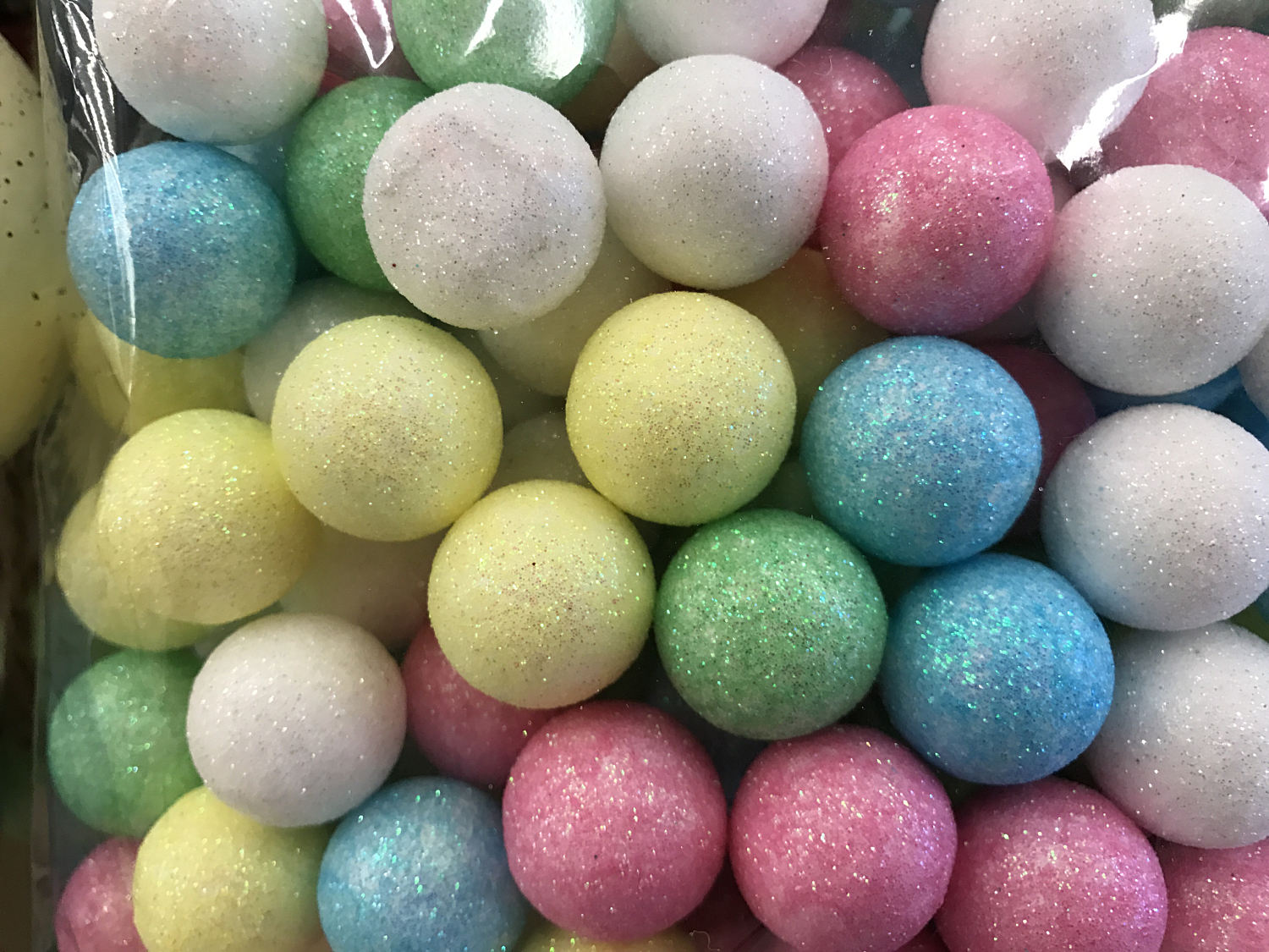 Pastel Glitter Foam Balls, vase fillers, decorative balls, foam balls