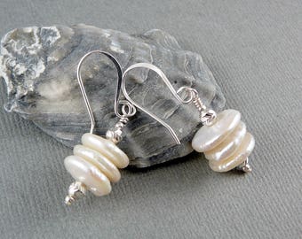 Cultured Pearl Earrings, Pearl Jewelry, Nickel Free Earrings, Freshwater Pearl Earrings, White Pearl Earrings, Pearl Drop Earrings 925