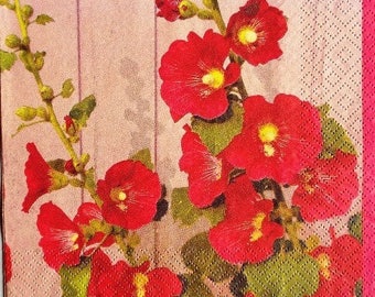 TOWEL in paper Hollyhocks #F023 Red
