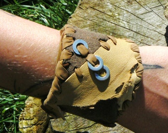 Recycled, Brown and black leather bracelet