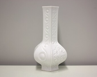 White vintage op art vase Schumann Arzberg Made in Germany 60s 70s Relief