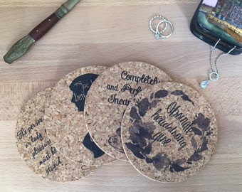 Jane Austen Quotes Cork Coaster Set of 4, Pride and Prejudice