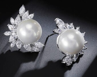 PAIR Silver Leaf Floral Pearl Crystal Bridal Wedding Tunnels Gauges Plugs Earrings 0g 00g 7/16" 1/2" 9/16" 5/8" 11/16" 8mm 9mm 11mm 12mm