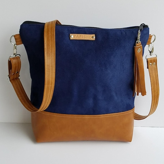 Blue Vegan Suede Crossbody Purse/Faux Suede Purse/Vegan