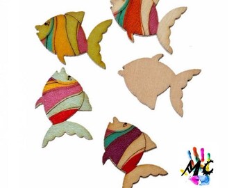 set of 10 wooden fish embellishments